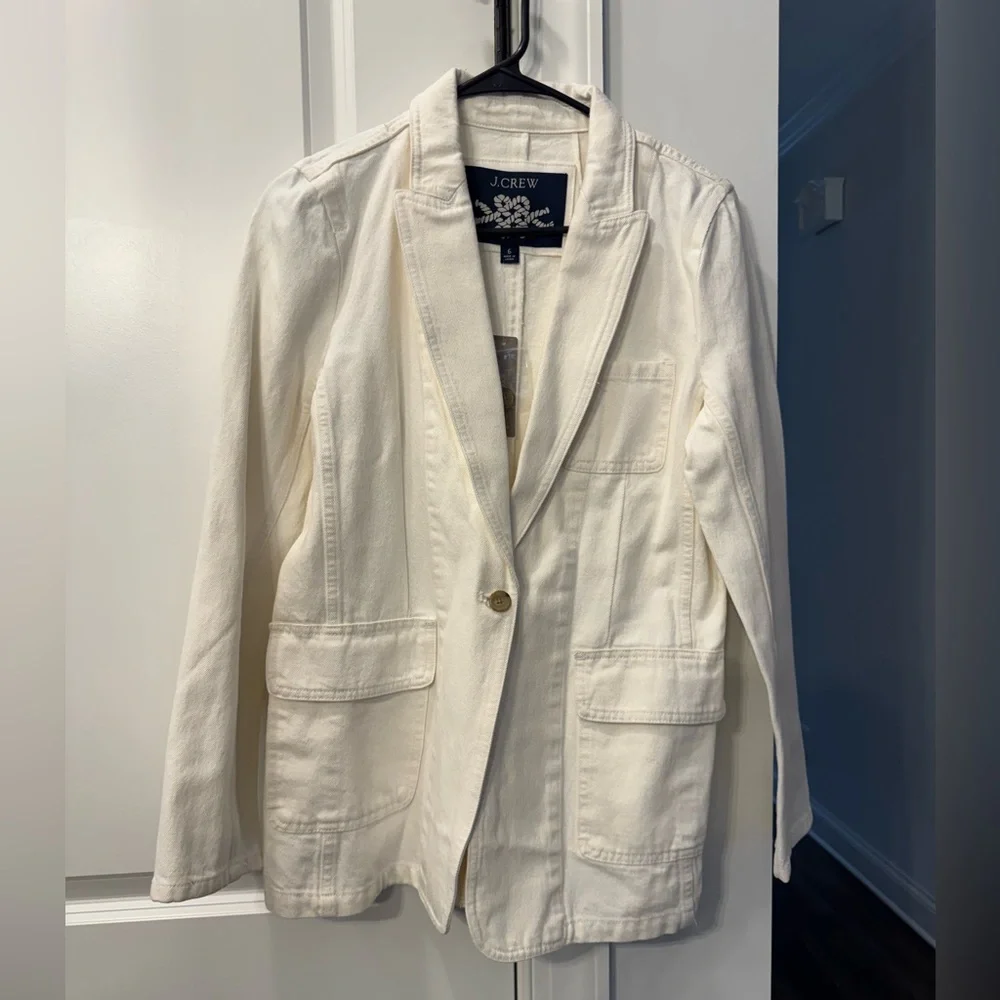 NWT J Crew Women's Long Denim Blazer 100% Cotton Size 6 - Picture 1 of 4